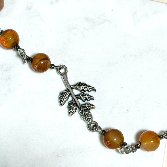 Genuine Earthy Carnelian Agate Short Necklace, Gemstone & Leaf Branch Pendant - Picture 6 of 15